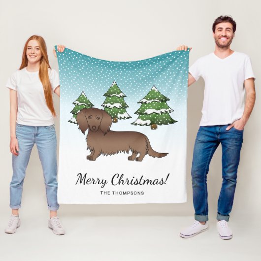 Couverture Polaire Dachshund Chocolat à Poils Longs Mignon - Forêt d' (En situation)