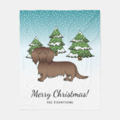 Couverture Polaire Dachshund Chocolat à Poils Longs Mignon - Forêt d' (Devant)