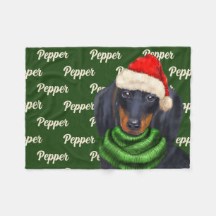 Couverture Polaire Dachshund de Noël avec le nom du chien