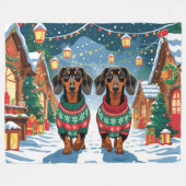 Couverture Polaire Dachshund Dogs Christmas Snow Holiday (Devant (Horizontal))