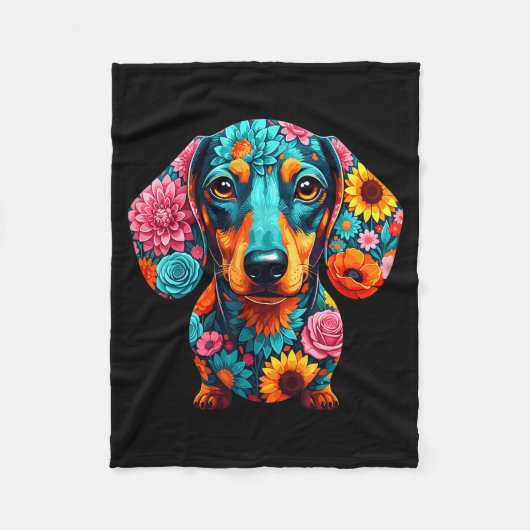 Couverture Polaire Dachshund Flower Funny Dog (Devant)