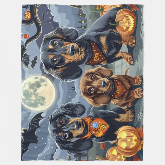 Couverture Polaire Dachshund Halloween Éffrayant (Devant)