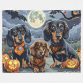 Couverture Polaire Dachshund Halloween Éffrayant (Devant (Horizontal))