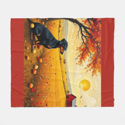 Couverture Polaire Dachshund on the farm at sunset (Devant (Horizontal))