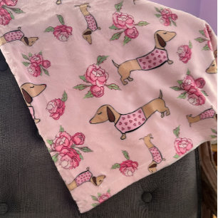 Couverture Polaire Dachshund Pink Floral Blanket Wiener Chien Aimer