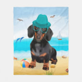 Couverture Polaire Dachshund sur la plage (Devant)