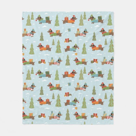Couverture Polaire Dachshunds festifs dans le Motif de neige (Devant)