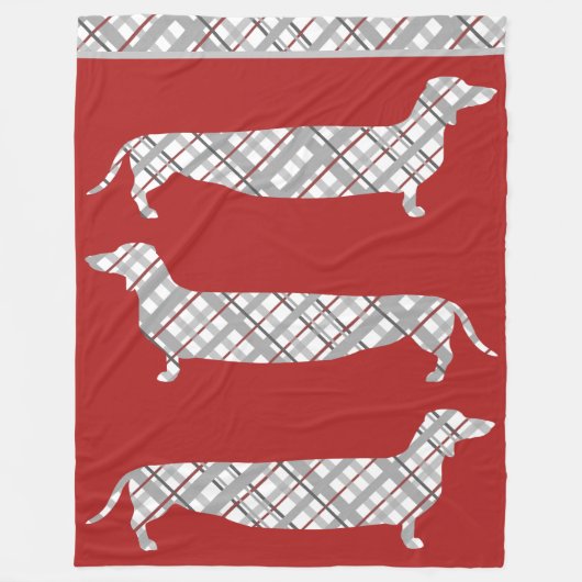 Couverture Polaire Dachshunds plaid sur Red Fleece (Devant)