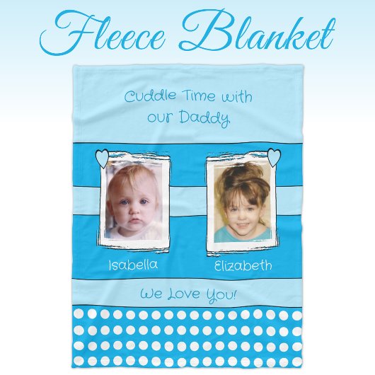 Couverture Polaire Daddy cuddle time 2 photos noms blanc bleu