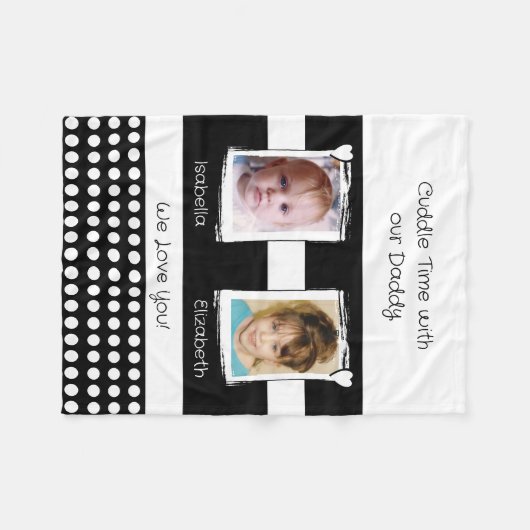 Couverture Polaire Daddy cuddle time 2 photos noms blanc noir (Devant (Horizontal))