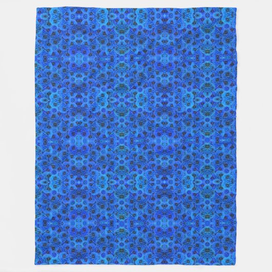 Couverture Polaire Dahlias en bleu royal - design floral, (Devant)