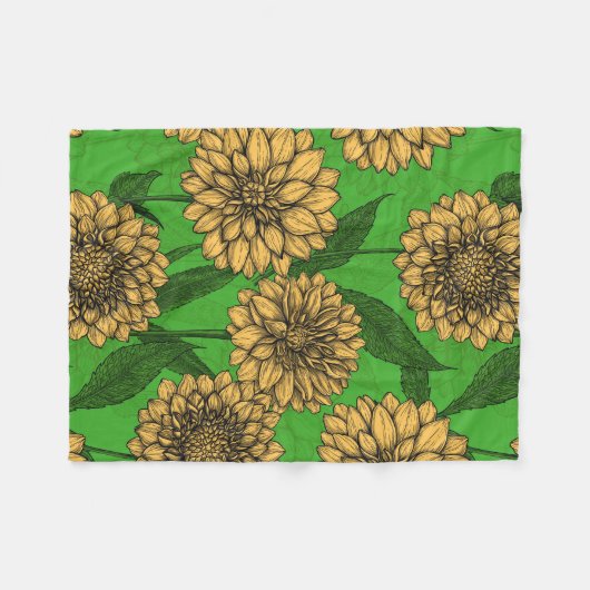 Couverture Polaire Dahlias en jaune et vert (Devant (Horizontal))
