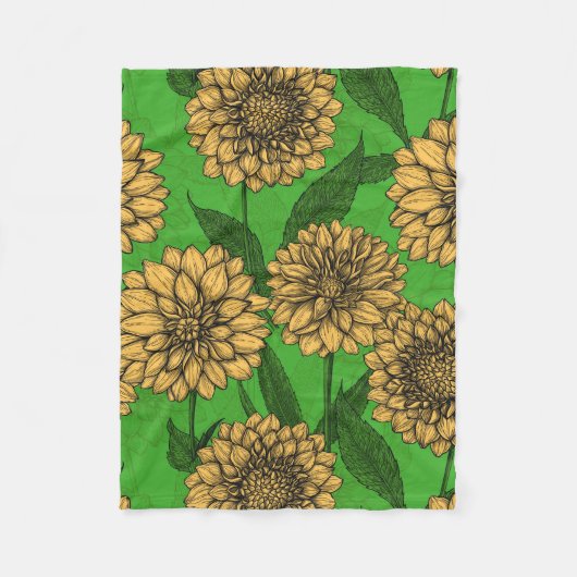 Couverture Polaire Dahlias en jaune et vert (Devant)
