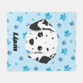 Couverture Polaire Dalmatie Bleu Empreinte de patte Personnalisé Enfa (Devant (Horizontal))