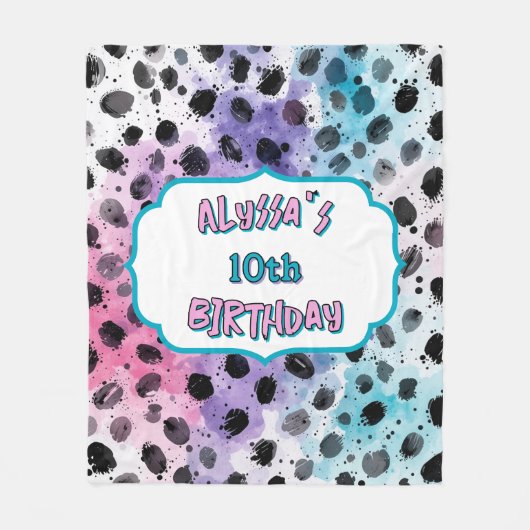 Couverture Polaire Dalmatie Spots Pastel Aquarelle Anniversaire (Devant)