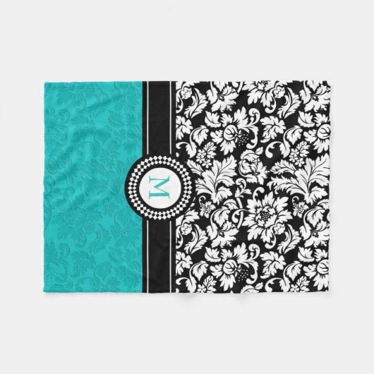 Couverture Polaire Damas Blanc Et Turquoise (Devant (Horizontal))