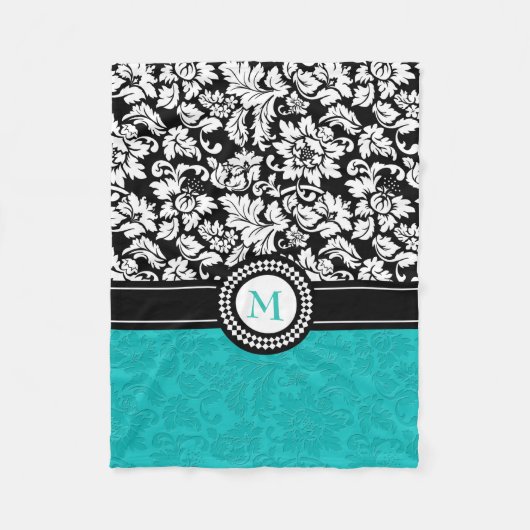 Couverture Polaire Damas Blanc Et Turquoise (Devant)