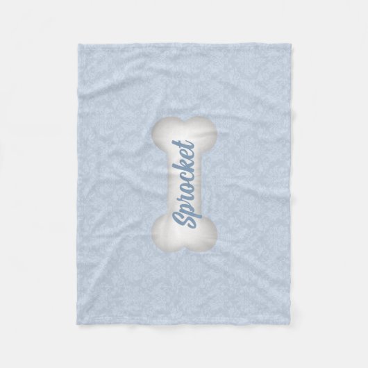 Couverture Polaire Damas en bleu avec os de chien (Devant)