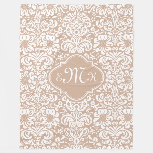 Couverture Polaire Damas Florales Beige Et Blanc (Devant)
