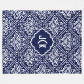 Couverture Polaire Damas florales blanches monogrammes et Arrière - p (Devant (Horizontal))