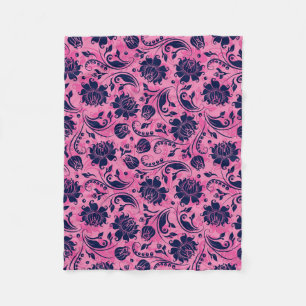 Couverture Polaire Damas Florales Bleues Et Roses