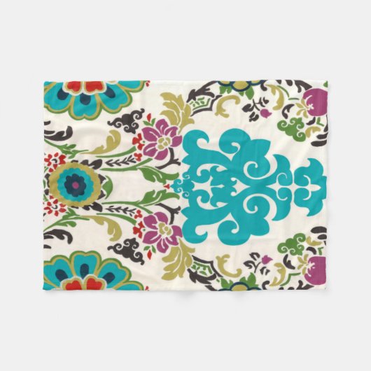 Couverture Polaire Damask Floral Patterns Plum Turquoise (Devant (Horizontal))