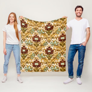 Couverture Polaire Damassé floral victorien doré avec sauge