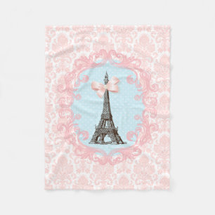 Couverture Polaire Damassé française vintage de Tour Eiffel rose