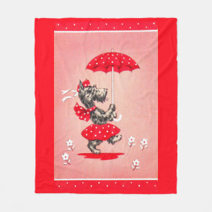 Couverture Polaire Dame de chien écossaise portant un parapluie