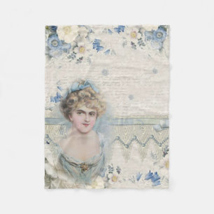 Couverture Polaire Dame victorienne vintage shabby chic avec des fleu