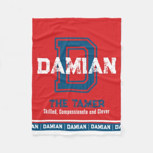 Couverture Polaire Damian nom signifiant sport monogramme rouge bleu (Devant)