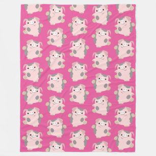 Couverture Polaire Dancing Cartoon Pig répéter Motif Fleece Blanche