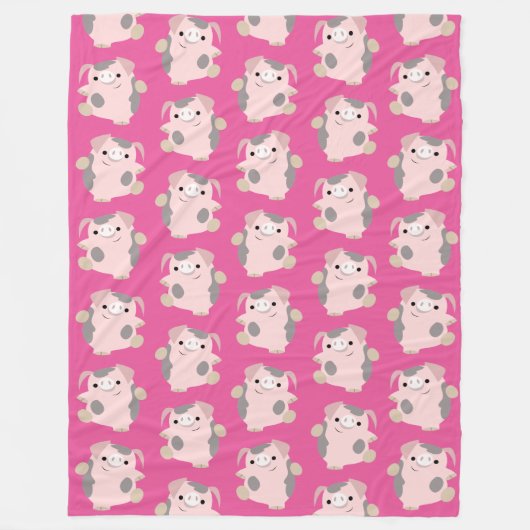 Couverture Polaire Dancing Cartoon Pig répéter Motif Fleece Blanche (Devant)