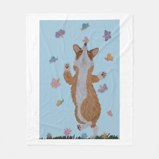 Couverture Polaire Dancing Corgi with butterflies (Devant)