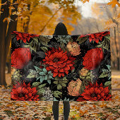 Couverture Polaire Dark Academia Maximalist Red Dahlia Floral