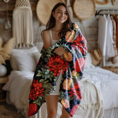 Couverture Polaire Dark Academia Maximalist Red Dahlia Floral