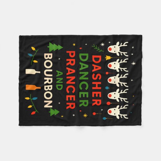 Couverture Polaire Dasher Dancer Prancer Bourbon Christmas Funny Holi (Devant (Horizontal))