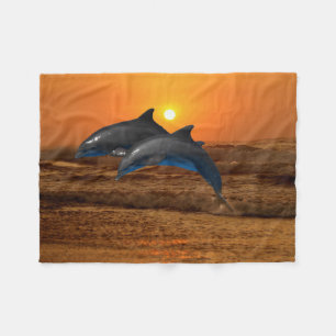 Couverture Polaire Dauphin de Bottlenose au coucher du soleil