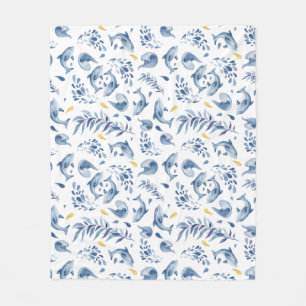 Couverture Polaire Dauphins et vagues bleus