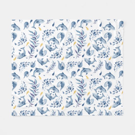 Couverture Polaire Dauphins et vagues bleus (Devant (Horizontal))