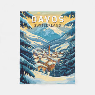 Couverture Polaire Davos Suisse Travel Art Vintage