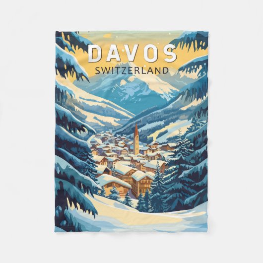 Couverture Polaire Davos Suisse Travel Art Vintage (Devant)