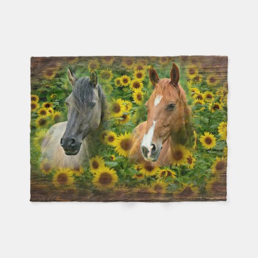 Couverture Polaire De beaux chevaux dans le champ de tournesols (Devant (Horizontal))