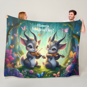 Couverture Polaire De mignons saolas jouent aux violons dans une forê