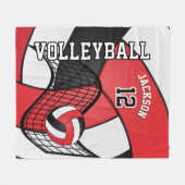 Couverture Polaire 🏐 de volley-ball en rouge, blanc et noir (Devant (Horizontal))
