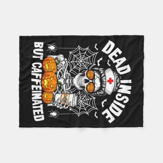 Couverture Polaire Dead Inside But Caffeinated Funny Nurse Halloween  (Devant (Horizontal))