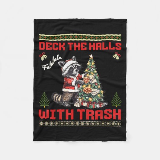 Couverture Polaire Deck The Halls With Trash Raccoon Ugly Christmas S (Devant)