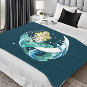 Couverture Polaire Déco artistique Art Déco Sirène Blonde Croissant d
