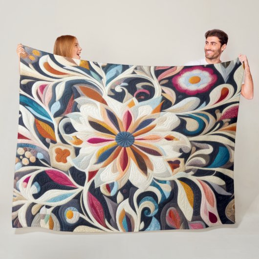 Couverture Polaire Décor Abstrait bleu doré (En situation)