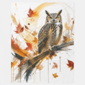 Couverture Polaire Décor de feuilles d'automne de grand-duc abstrait (Devant)